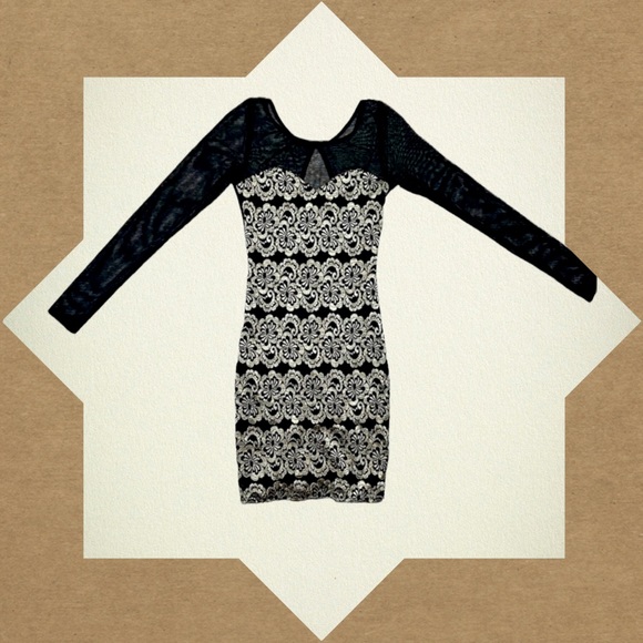 A'gaci Black and Gold Sheer Long Sleeve Dress - Picture 7 of 7